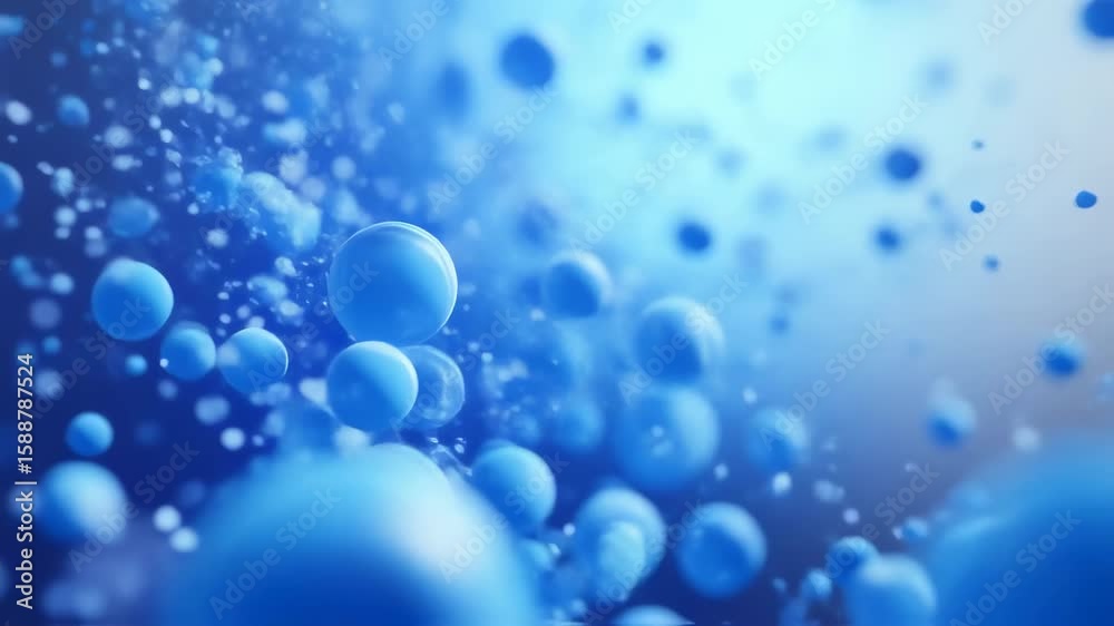 Dynamic blue bubbles in motion: surreal underwater dreamscape with particle flow