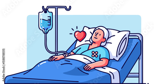 Hospitalized Patient Receiving Treatment with IV Drip for Health Blogs, Medical Websites, Patient Care Resources, Wellness Articles, and Healthcare Content  
