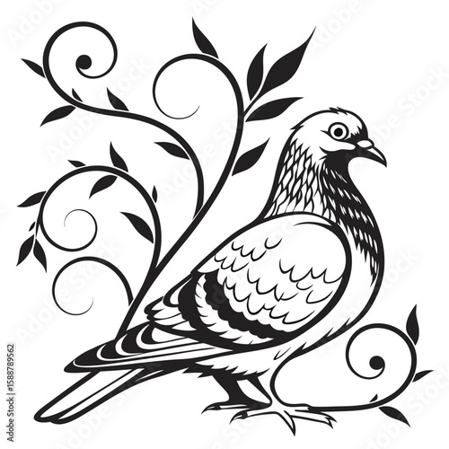 Stylized dove bird with floral elements