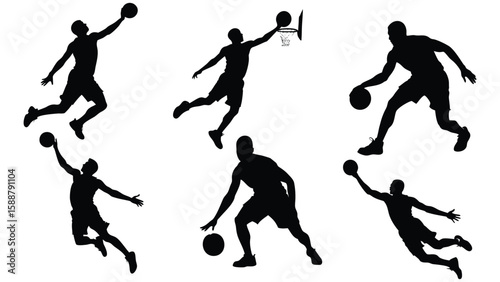 basketball players silhouettes vector
