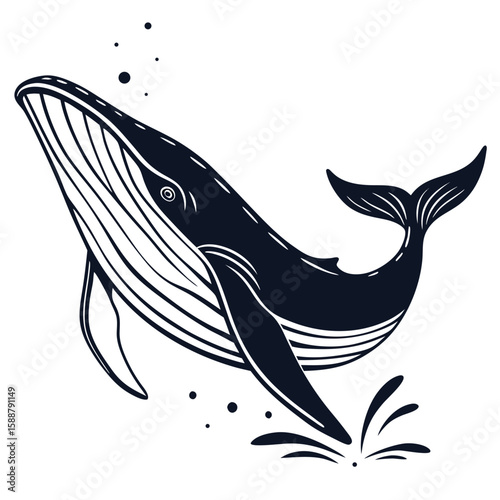 A humpback whale breaches the water in a stylized illustration