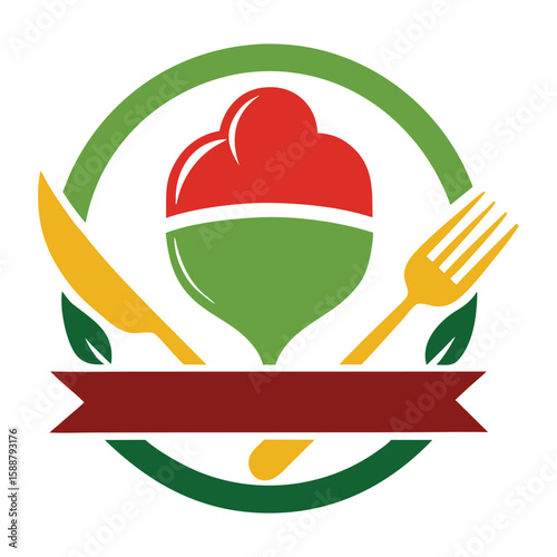 Healthy Fresh Organic Fruit Bowl Knife Fork Logo