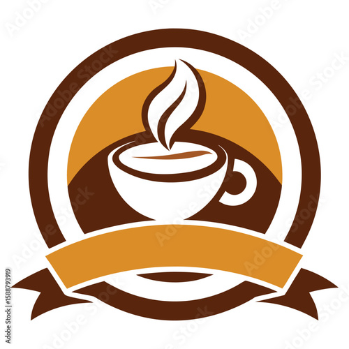 Hot Coffee Tea Cup Steam Aroma Ribbon Logo