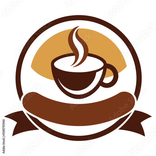 Steaming Hot Coffee Tea Cup Beverage Ribbon Logo