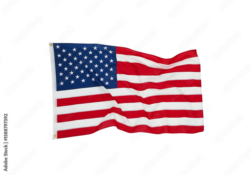 Fototapeta premium Waving American Flag with Realistic Fabric Texture, Isolated on White or Transparent Background