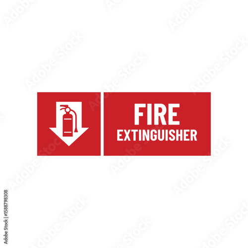Fire Extinguisher Safety Sign with Arrow - Red Vector Icon
