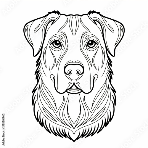 vector illustration of a dog head coloring page