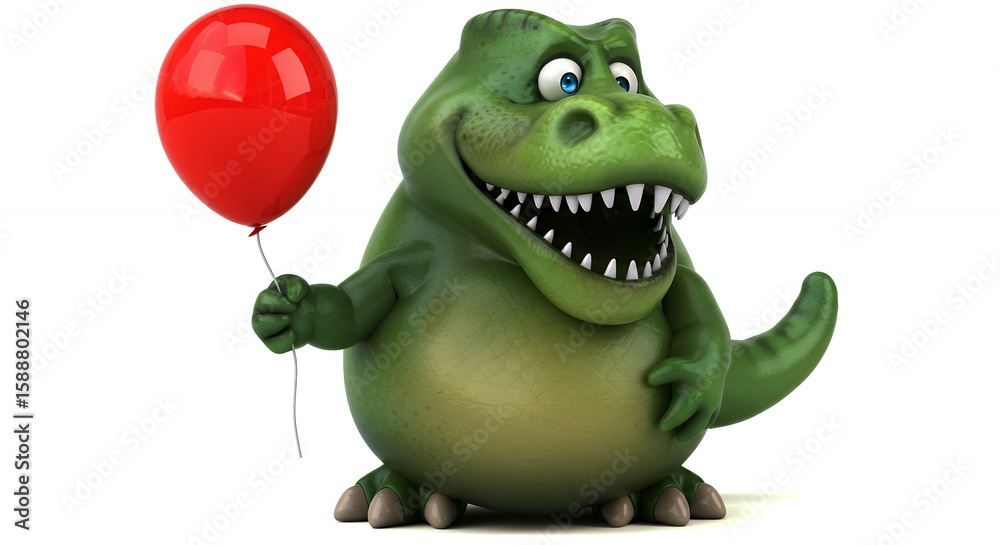 Naklejka premium Cartoon dinosaur holding balloon