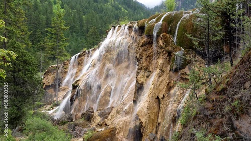 Jiuzhaigou, China: Static footage of the famous Pearl Shoals waterfall in Jiuzhaigou in the mountain of Sichuan in China