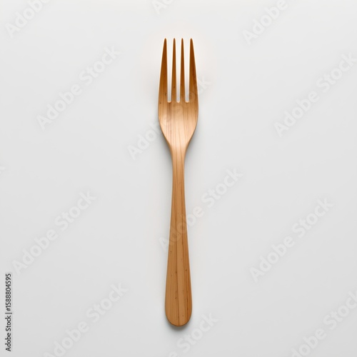 a single wooden fork against a neutral background.