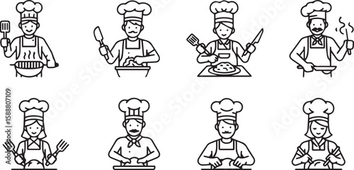 Minimal chef outline icon – culinary expert symbol for kitchen and food design