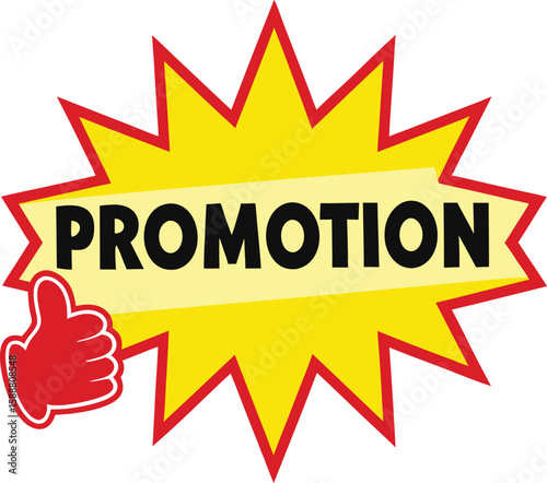 Comic Style Promotion Banner with Red Thumbs Up – Vector Starburst Design for Sale, Marketing Offer, Discount, or Social Approval Icon