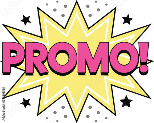 Bold Comic Style Promo Sale Banner Vector – Pop Art Boom Design with Stars and Explosion Background for Marketing or Discount Ads