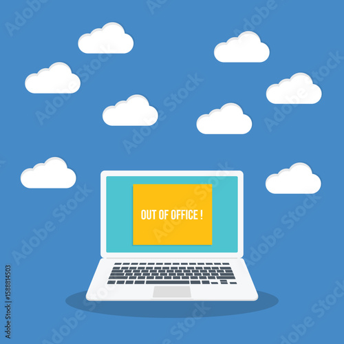 Laptop with out of office business sign