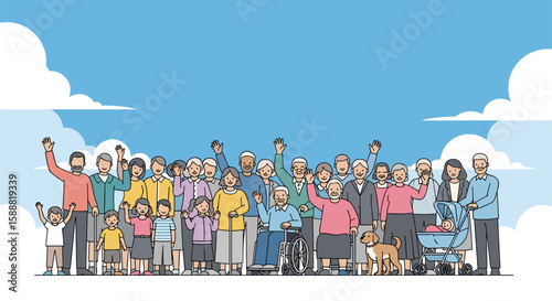 A Diverse Gathering of People and Their Beloved Animal Companions Celebrating Together Under a Bright Sky