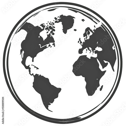 World Map in a Stamp or Silhouette Style, Global Icon, AI Generated