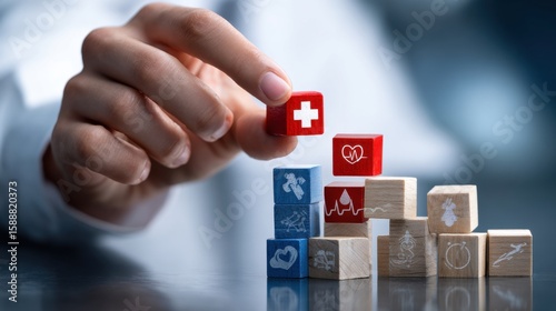 A person is holding a red cube with a cross on it