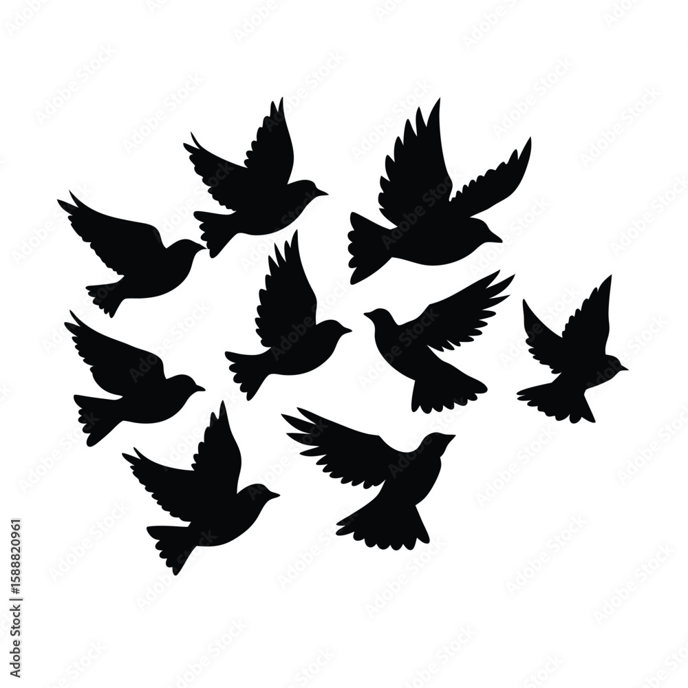 Fototapeta premium Bird flying pack silhouette vector art illustration