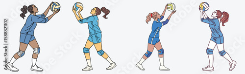 A cute girl paying ball, or Dynamic girls playing volleyball simple flat design vector.