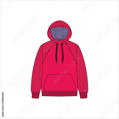 Red Hoodie Vector Illustration. Casual Streetwear Apparel Design