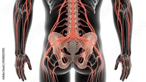 Human Pelvis and Spinal Nerves 3D Anatomy Illustration