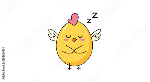 Adorable Little Yellow Chick Hatching from an Egg Sleeping Peacefully Surrounded by Zzz Symbols Showing a Cute and Peaceful Sleep