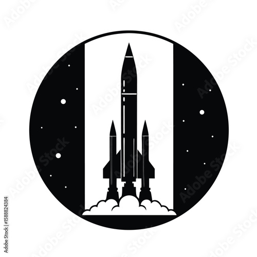 Satellite launch vehicle silhouette vector art illustration
