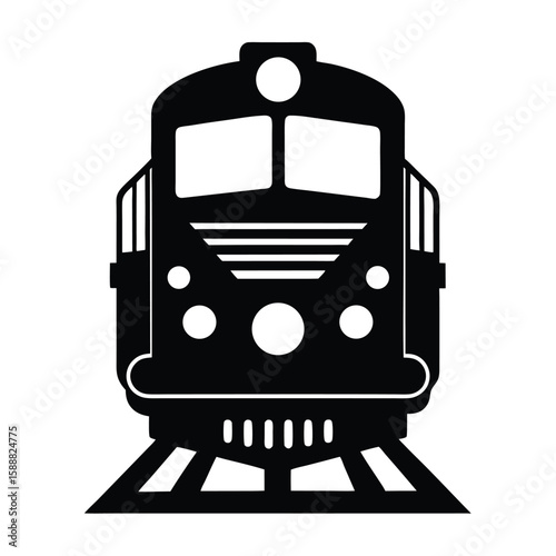Train front view silhouette vector art illustration