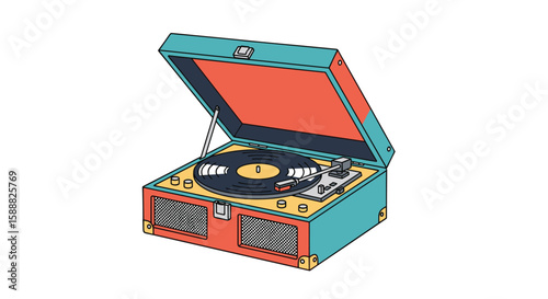 Vintage Portable Turntable Player with Classic Record and Retro Design