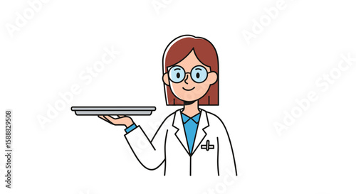 A Scientist in a Lab Coat Holds a Tray with a Simple and Elegant Design Showing Medical Innovation