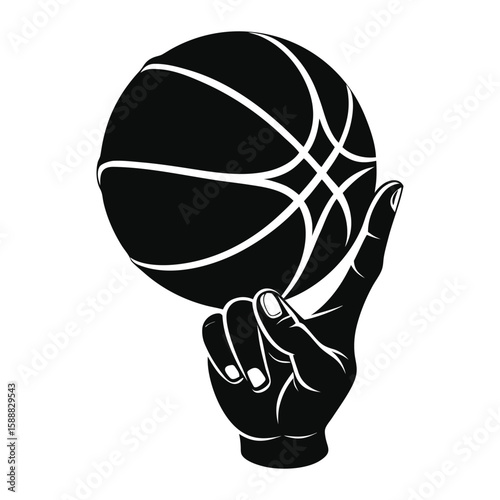 Black silhouette of a hand spinning a basketball on a finger sport