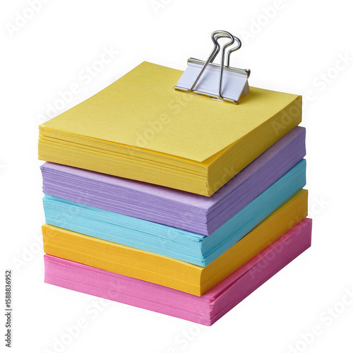 Stack of colorful notes isolated on transparent background