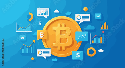Bitcoin Cryptocurrency Concept with Charts and Financial Data
