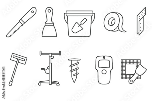 Construction tools outline icon set. building, repair, home improvement icons collection
