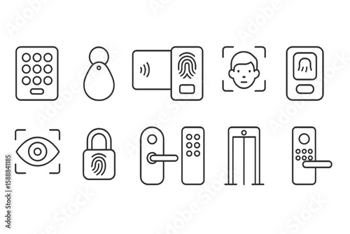 Security and access control line icon set. biometric, lock, recognition icons