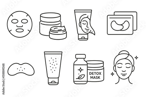 Beauty and skincare line icon set. facial care and spa elements in outline style
