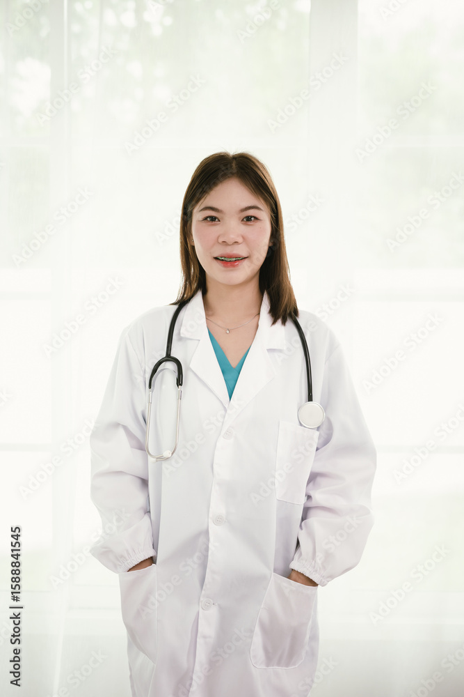 A female doctor in a white coat with a stethoscope works on a laptop, analyzing medical data and patient records, demonstrating professionalism, focus, and healthcare expertise. A female doctor in a white coat with a stethoscope works on a laptop, analyzing medical data and patient records, demonstrating professionalism, focus, and healthcare expertise.