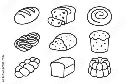Bakery and bread line icon set. pastry, baked goods icons outline collection