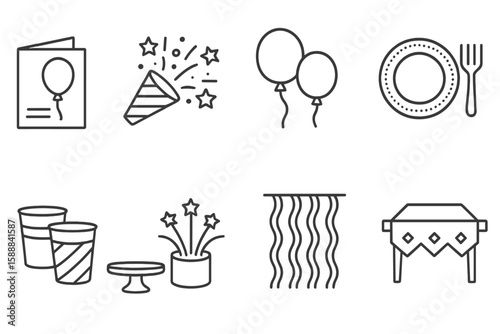 Party and celebration line icon set. festive, event, decoration icons collection
