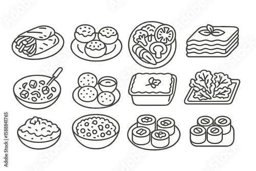 Wallpaper Mural Food and cuisine outline icon set. delicious meal, cooking, and dining line icons Torontodigital.ca