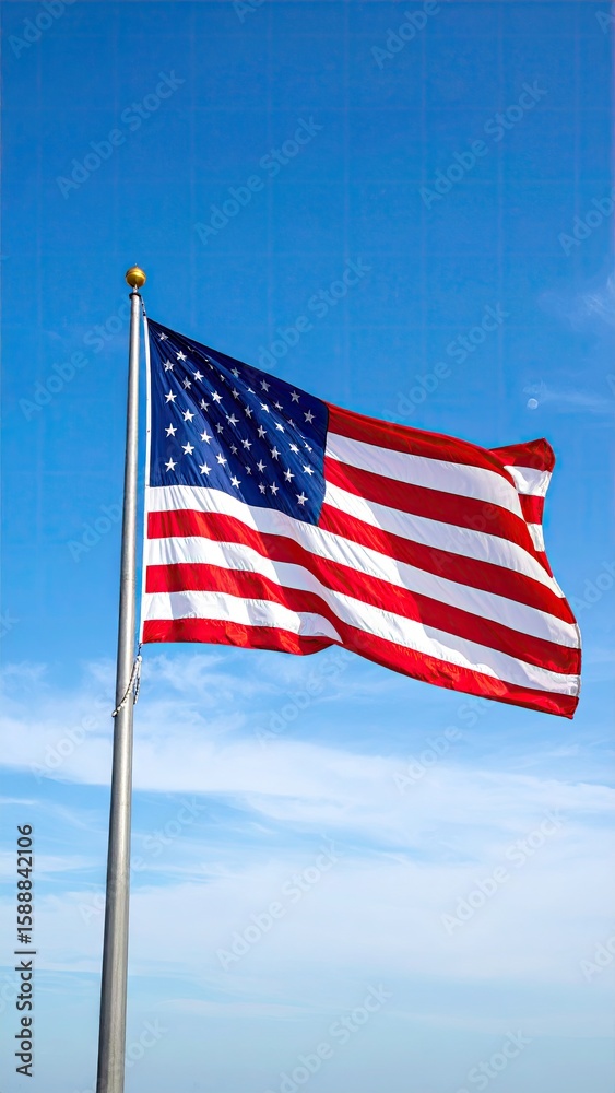 Fototapeta premium American flag waving in a clear blue sky (8)