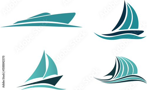 Elegant teal boat and sailboat logos representing travel and adventure