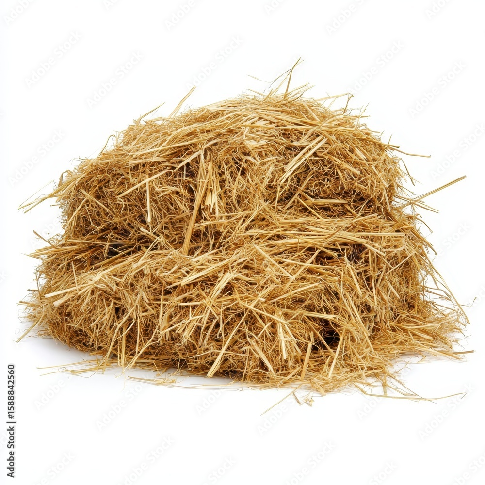 Obraz premium A Pile of Dry Straw Isolated on White Background.