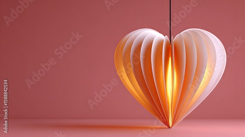 Stylish Paper Heart Lamp Casting a Warm Glow Against a Soft Pink Background