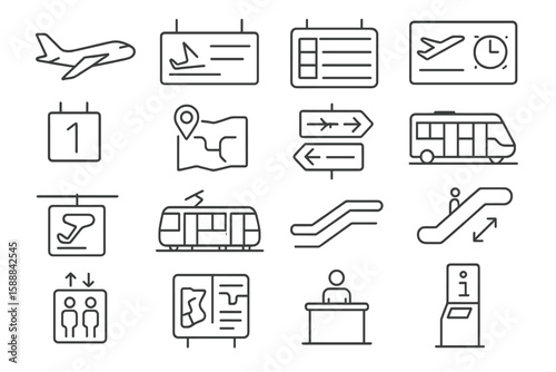 Transportation, travel line icon set. maps, schedule, and transit line collection