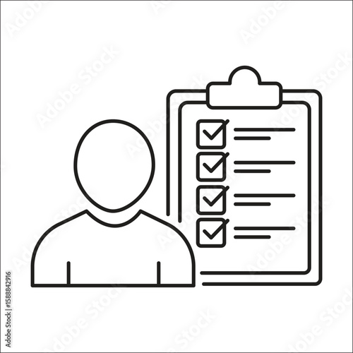 Checklist with person avatar icon – outline vector for task management, project tracking, user responsibility, to-do list app, or personal goal planning and productivity systems

