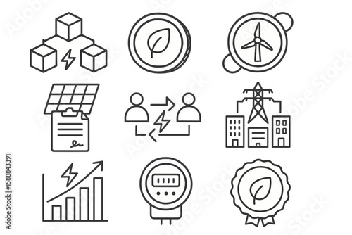 Renewable energy line icon set. eco, green technology, sustainability icons
