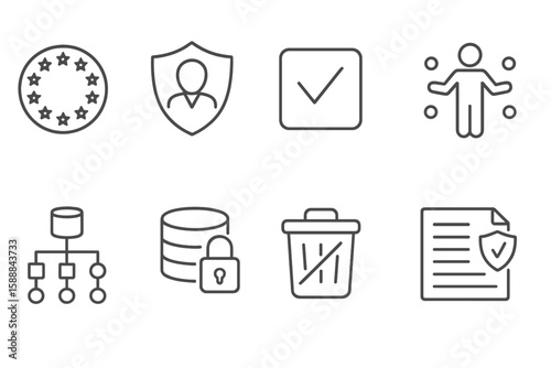 Security and data protection icon set. essential elements in outline style