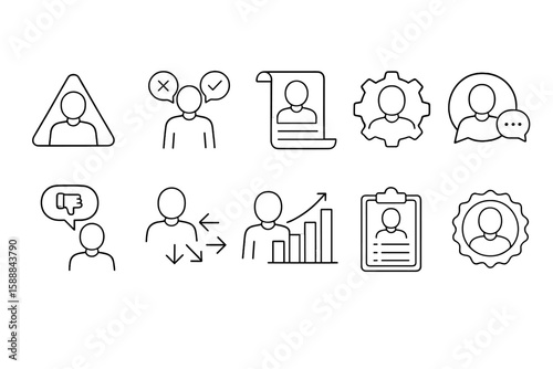 User management outline icon set. profile, task, approval, analytics icons in outline style
