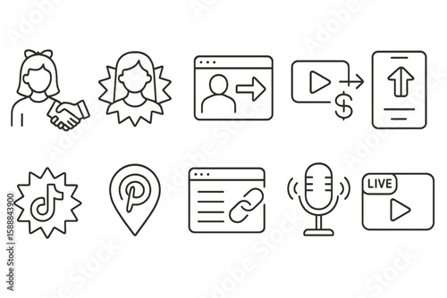 Social media, networking outline icon set. communication, online engagement graphics